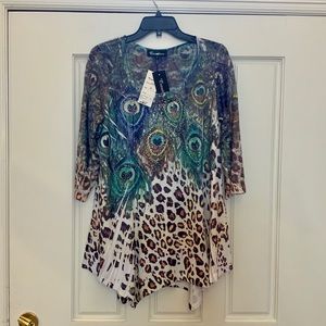 NWT Creation, size S, peacock animal print blouse